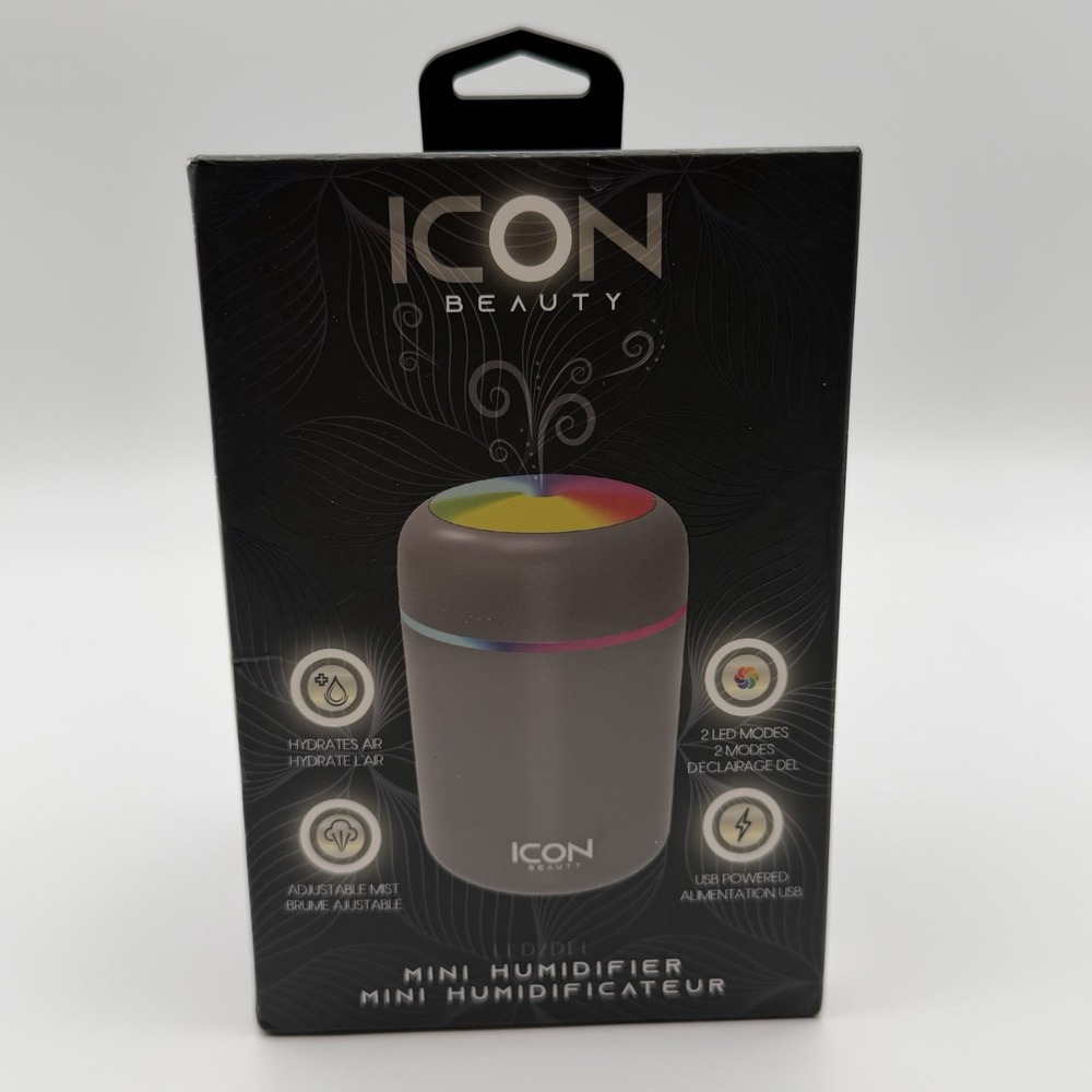 ICON Beauty LED Mini Humidifier USB Powered 2 LED Modes Gray NIB - Picture 2 of 14